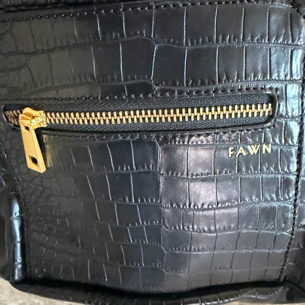 Fawn Design Black Croc-Embossed Leather Crossbody Backpack